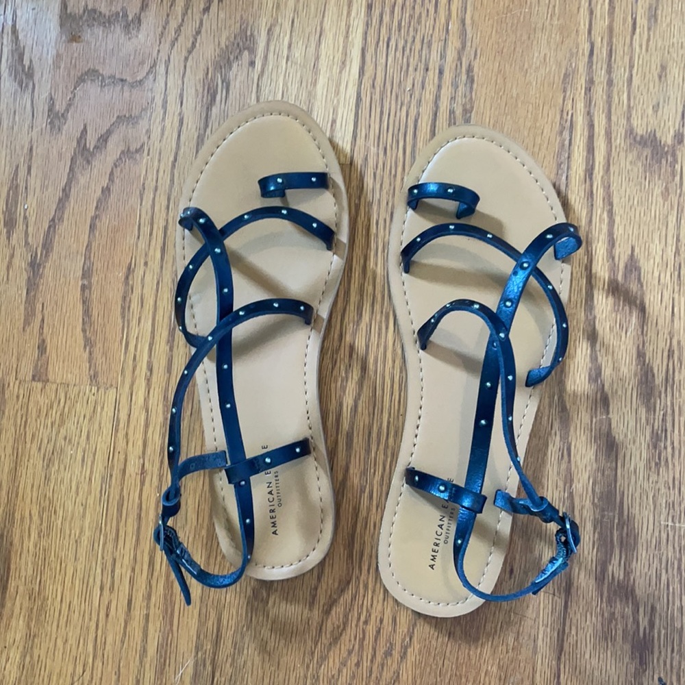 American Eagle Strappy Sandal Black Silver Brown